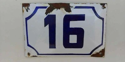  Letrero de casa de porcelana esmaltada número 16 # 16 genuino vintage ISRAELI  Foto 1 de 3