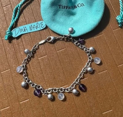 Authentic Tiffany & Co. Amethyst Chalcedony Gemstone Fascination Beaded Bracelet - Image 1 of 4