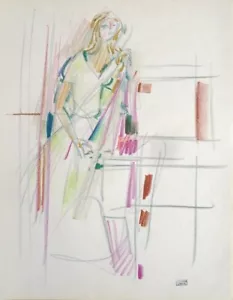 Dessin aux pastels de Jean CLUSEAU-LANAUVE (1914-1997) femme cubisme - Imagen 1 de 1
