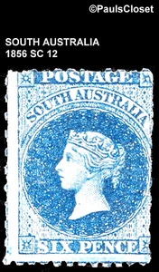 AUSTRALIA DEL SUR 1856 SC 12 REINA VICTORIA 6p AZUL PIZARRA RULETA MHR FINO - Imagen 1 de 2