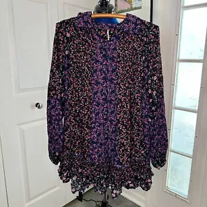 Free People Damen lila Blumen Lost in You Langarm Kleid Tunika Größe Small - Bild 1 von 5