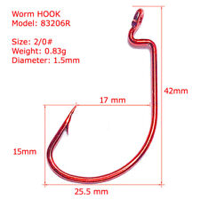 50pcs Wide Crank Fishing Hooks High Carbon Steel For Soft Worm Lure Red 6#-5/0#