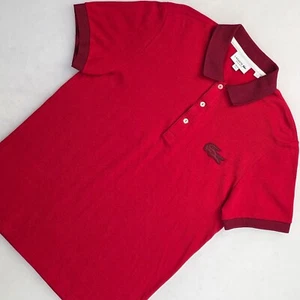 Lacoste Men's Pique Cotton Big Crocodile Logo Rugby Polo Shirt Size M Red Preppy - Picture 1 of 9