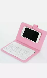 PU Leather Wireless Bluetooth Keyboard with Case for iPhone Mobile Phone Pink - Picture 1 of 4