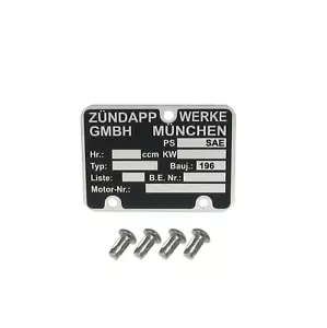 Typenschild + Kerbnagel für Zündapp Motor C50 Bergsteiger M25 M50 Bj. 1960-69 - Bild 1 von 1