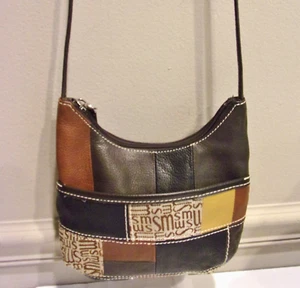 Vtg. Stone Mountain,Shades of Brown Genuine Leather Patchwork Small Hobo CB Bag - Picture 1 of 13
