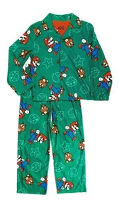 Super Mario and Goombas Print Flannel Character Button-Down Pajama Set - Picture 1 of 10