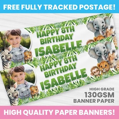 HAPPY HIPPO PARTY SUPPLIES PERSONALISED JUNGLE SAFARI PHOTO BIRTHDAY BANNER PARTY DECORATION BANNERS
