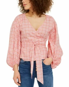 $110 Michael Kors Women's Printed Wrap Top, Coral Peach, L - Picture 1 of 3