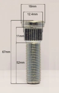 1 x pernos de rueda de repuesto M12 x 1,5, spline de 12,4 mm, hilo de 52 mm - Imagen 1 de 1