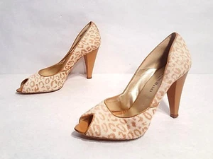 EUC Massimo Baldi Leopard Print Haircalf Peep Toe High Heel Italian Pumps Sz 7.5 - Picture 1 of 11