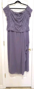 VTG Cachet Beaded LONG Formal Dress 16 XL Purple Pleated Ruffle Side Cap Sleeve - Picture 1 of 14