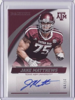 2015 Panini Collegiate Texas A&M Autograph Silver Jake Matthews /99 Auto Flat SH - Image 1 of 4