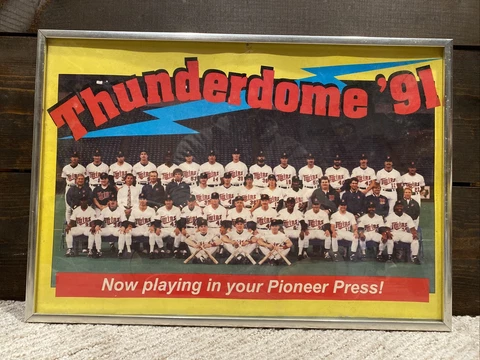Vtg Pioneer Press Minnesota Twins “Thunderdome ‘91” Team Photo Poster - Framed Cover