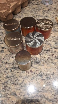 (6) Empty Bath and Body Works Three Wick Candle Jars With Lids Semi Cleaned - Image 1 of 4