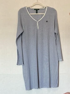 Lauren Ralph Lauren Long Sleeve Striped Nightgown Dress Size XL Blue/black - Picture 1 of 7