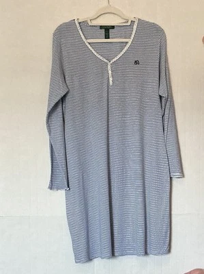 Lauren Ralph Lauren Long Sleeve Striped Nightgown Dress Size XL Blue/black - Image 1 of 4