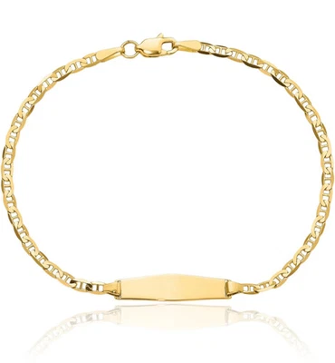 14K Solid Yellow Gold Soft Flat Mariner Link Chain ID Bracelet - Image 1 of 4