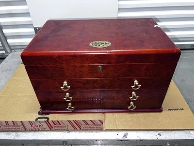 1915 Thompson & Co. Cedar Cigar Tobacco Humidor Large Cherry Finish . W/Key - Image 1 of 4