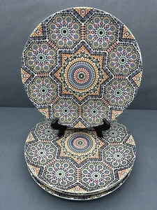 World Market COCEMA FES Morocco 10" DINNER PLATES Multicolor Mosaic SET OF 4  #B - Picture 1 of 15