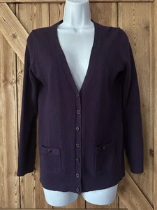 BANANA REPUBLIC Poly Wool Cardigan Sweater Deep Purple Button Up Pockets Medium - Picture 1 of 15