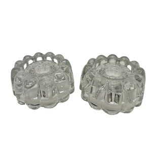Vintage Klarglas Kerzenständer Paar schwer Pressglas gewellter Daumenabdruck - Bild 1 von 7