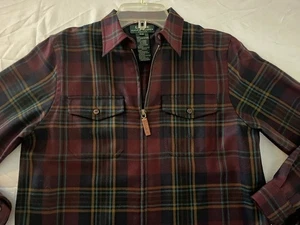 LAUREN, Ralph Lauren Petite Small Wool Jacket Overshirt Zipper Coat Maroon Plaid - Picture 1 of 11