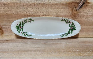 Lenox Holiday Holly & Berries 9" Oval Small Christmas Relish Dish/Serving Tray - Picture 1 of 7
