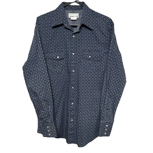 Wrangler Shirt Mens Medium Pearl Snap Western Paisley Rodeo Rancher Blue - Picture 1 of 7
