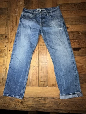 Jeans Banana Republic (A19) Blanco Roble Cono Ribete 32W 30L Denim Botón Mosca EE. UU. Foto 1 de 4