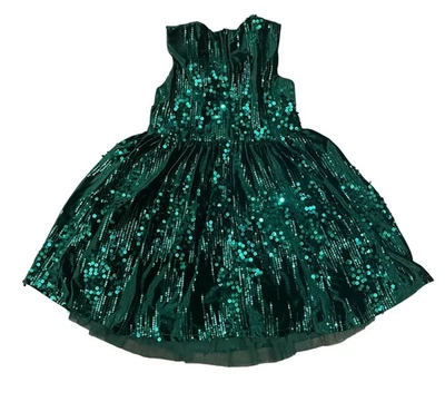 Rare Editions Girls Green Velvet Sequin Sleeveless Dress Holiday Size XS 4/5 - Image 1 of 4