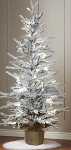 Primitive Rustic 36" Christmas Snowy Pine Tree Burlap Base Pre Lit - Picture 1 of 3