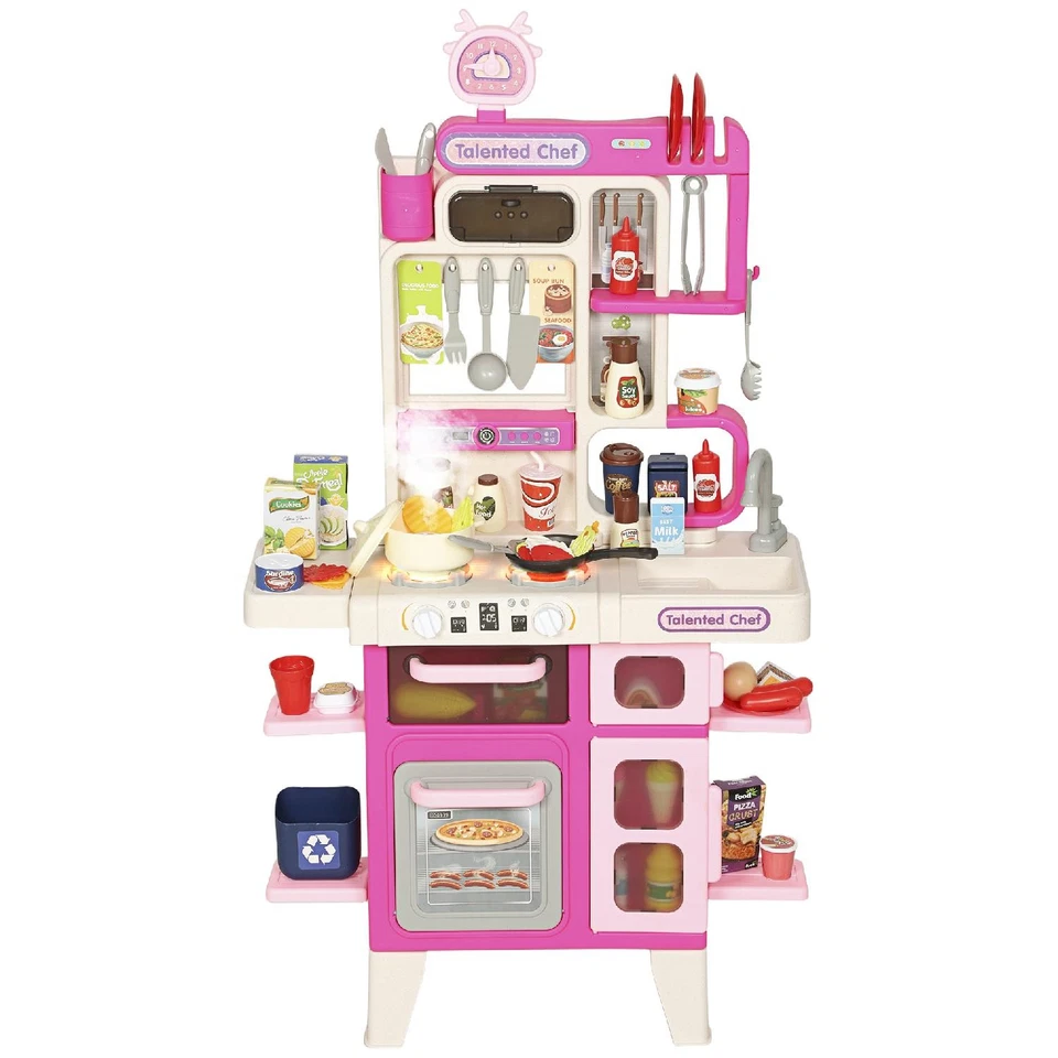 DecHome Cucina Giocattolo per Bambini 3-6 Anni 104 Accessori 52.5x22x100 cm Rosa - Immagine 1 di 4