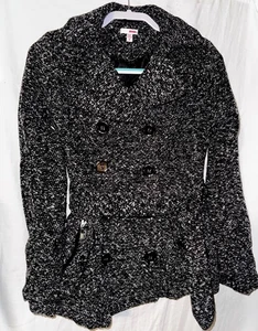 Bongo M Black White Boucle Peacoat Belted Double Breasted Wool Blend - Picture 1 of 6