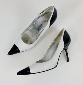 Dolce & Gabbana White Leather Black Patent Pointy Toe High Heel Pumps Size 35.5 - Picture 1 of 6