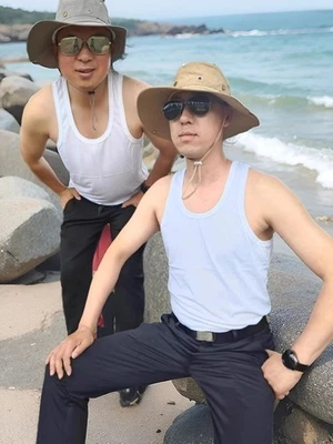 Vintage 1980 Chinese Style Men Sleeveless Vest for men Thin Polyester Linen NEW - Image 1 of 4