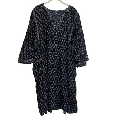 Vestido para mujer Old Navy XXL negro floral boho cuello en V manga 3/4 algodón rayón Foto 1 de 4