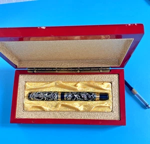 Jinhao Calligraphy Pen Double Dragon Gray Embossed Ink Pen W/Case. - Picture 1 of 22