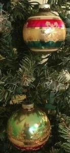 Vintage 2er Set Shiny Brite gefüttert Glitzer Schneeflocke Ball Ornamente - Bild 1 von 7