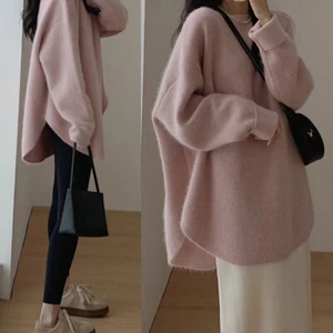 Mujeres Suéter Cinturado de Largo Medio Pullover Prendas para el torso Color Liso Mangas Largas Suaves - Imagen 1 de 17