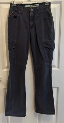 Pantalones de bolsillo cargo acampanados negros/grises 100 % algodón talla 1 Y2K Mudd años 90 de colección Foto 1 de 4