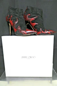 Jimmy Choo Elaphe Snake Suede Flames Short Boots - Size US 8 EU 38.5 092GRAND - Picture 1 of 9