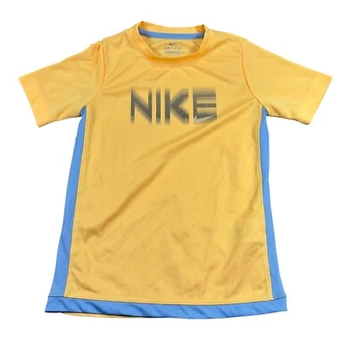 Nike Dri-Fit Kids Yellow & Blue Standard Fit Short Sleeve T-Short Regular Size S - Image 1 of 4
