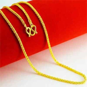 Solid Pure 999 24K Yellow Gold 1mm Lucky Round Wheat Chain Link Women Necklace - Picture 1 of 6