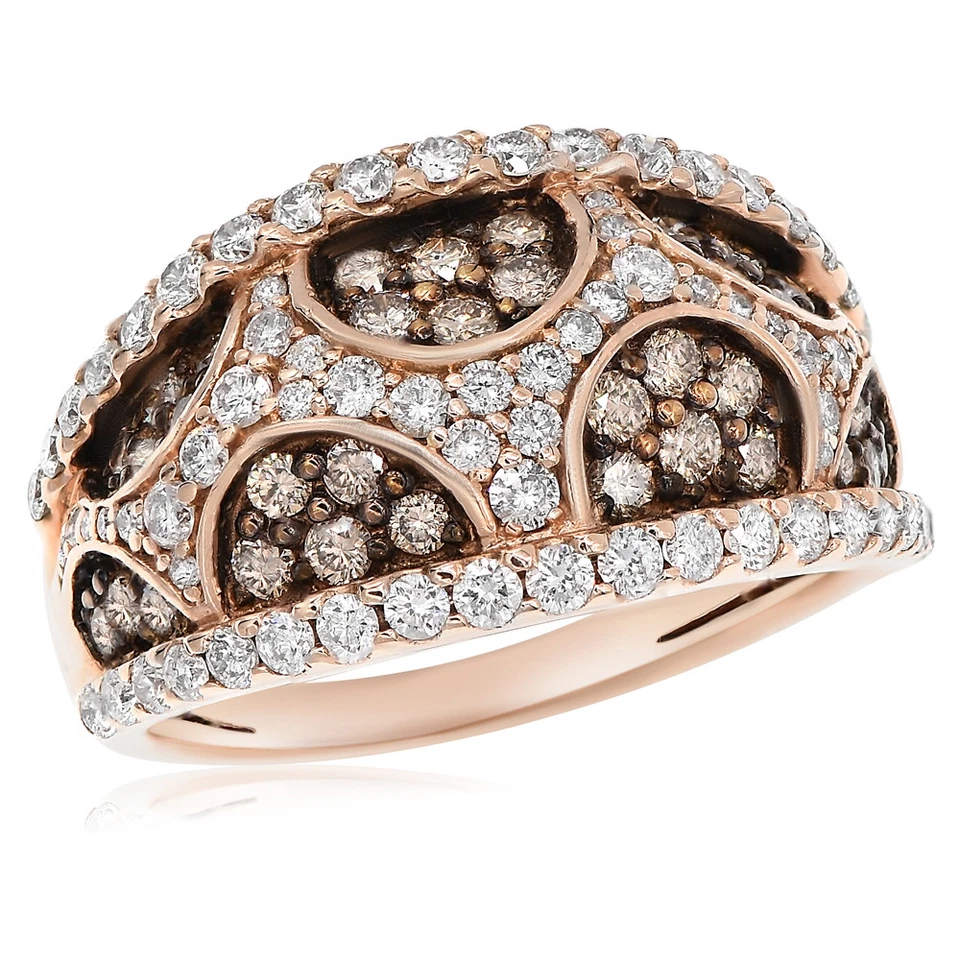 14K ROSE GOLD PAVE BROWN CHAMPAGNE COGNAC DIAMOND BAND RIGHT HAND COCKTAIL RING - Image 1 of 1