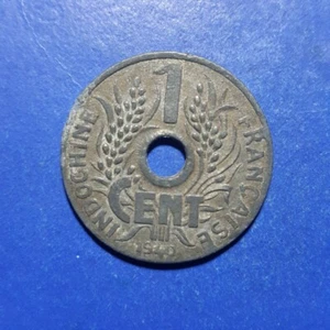2Vietnam Rare Coins Indochine FRANCAISE REPUBLIQUE 1 Cent 1940 12Petals Original - Picture 1 of 4