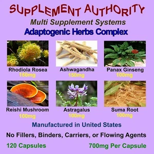 Rhodiola Ashwagandha Panax Ginseng Reishi Mushroom Astragalus Suma Root - NEW! ~ - Picture 1 of 1