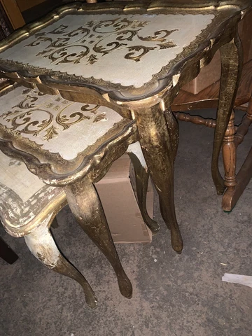 Vintage FLORENTINE Hollywood Regency ITALIAN Gold Gilt NESTING Stacking TABLES Cover