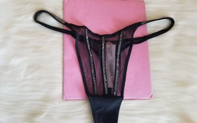 VICTORIA'S SECRET MUY SEXY BRILLO TRANSPARENTE CORREA MALLA TANGA PANTY NEGRO M/M Foto 1 de 4