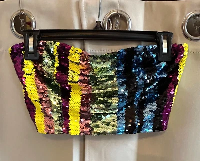 Forever 21 Womens Bandeau Tube Top Small Colorful Sequin Y2K Festival Crop 17564 - Image 1 of 4